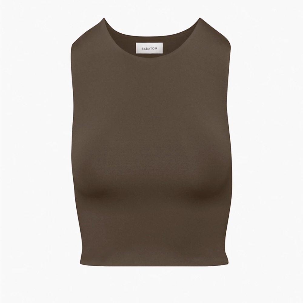 Aritzia Babaton Contour Cropped Crew-Neck Muscle Tank Rich Mocha Brown